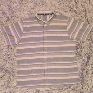 Travis Mathew Short-Sleeve Button-Down in Gray and White Stripes